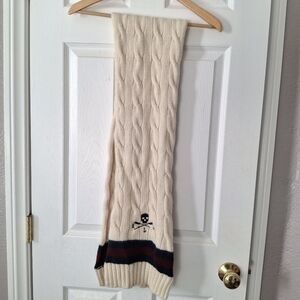 Ralph Lauren Rugby Cream Cable Knit Scarf Long Men's Skull Cross Oars Logo Wool